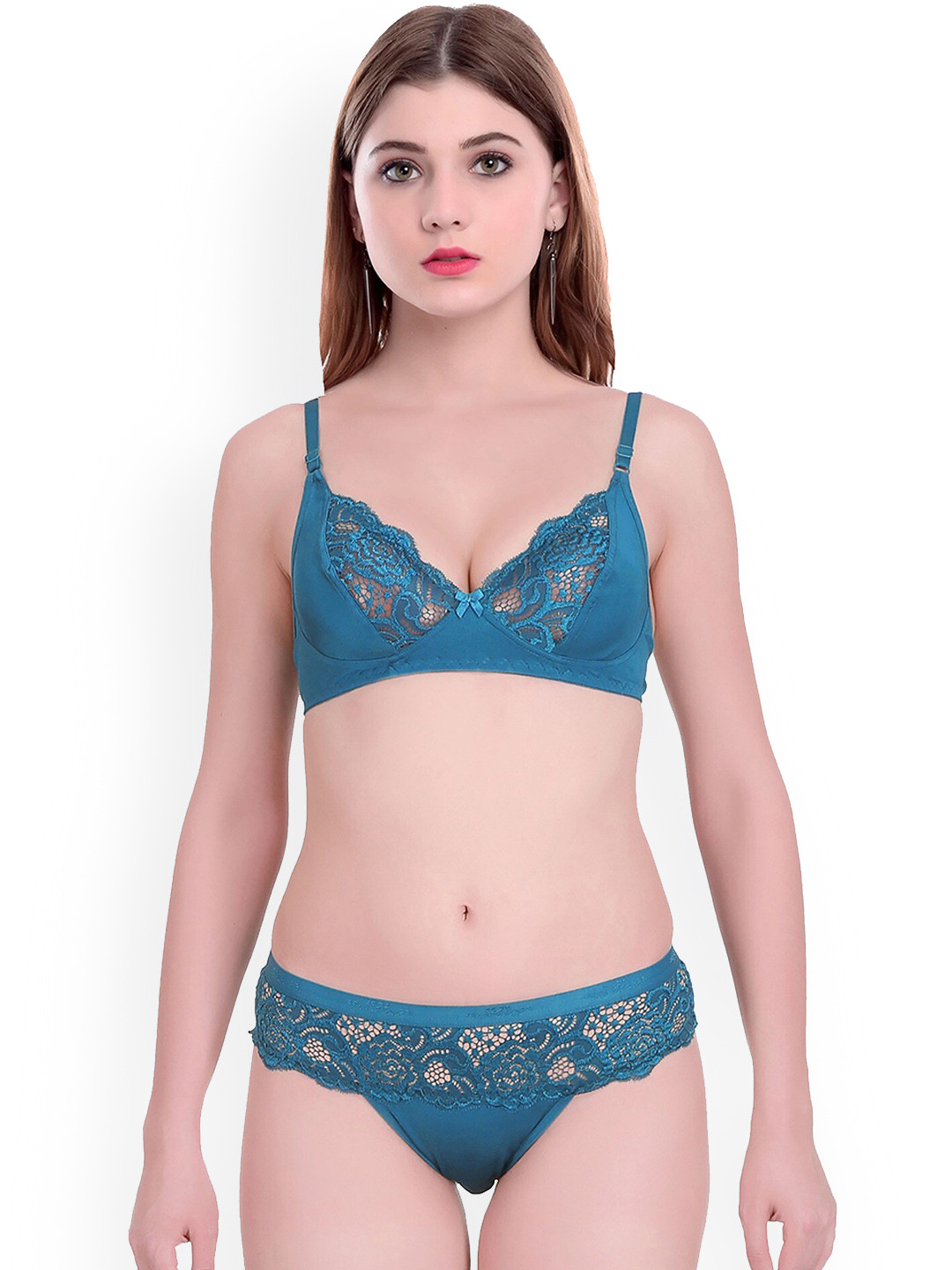 AROUSY Self Design Cotton Non Padded Lingerie Set  BY_Cate Set_Blue_38