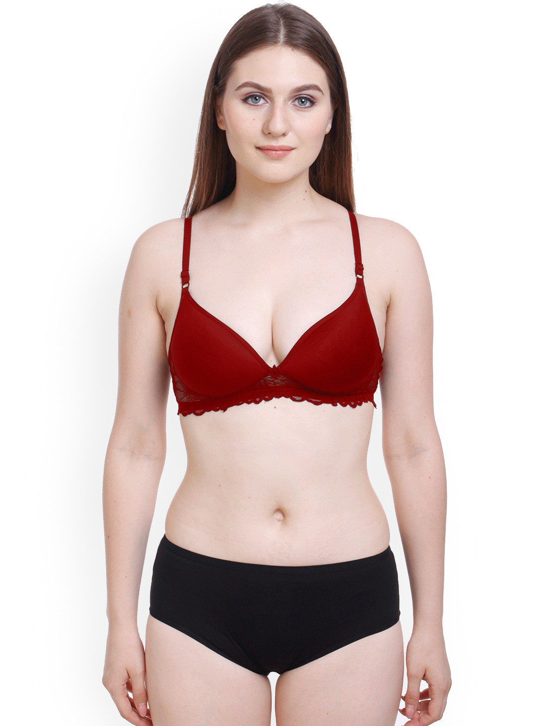 AROUSY Non-Padded Lace Detailed Cotton Lingerie BY_Pd Set_Maroon_38