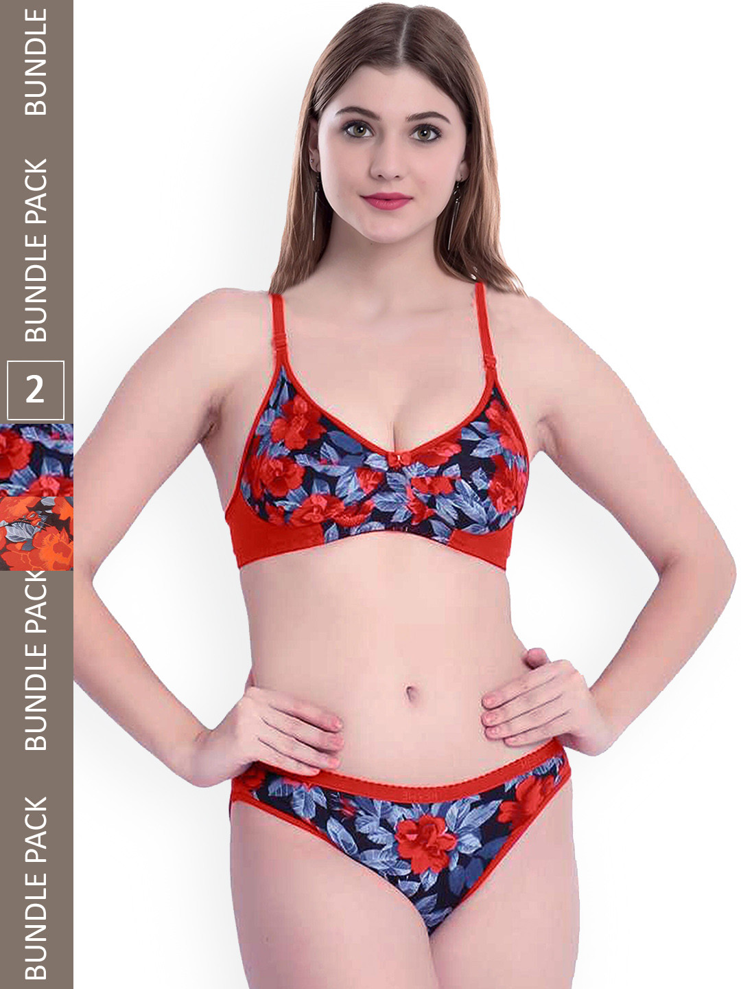 AROUSY Floral Printed Non Padded Cotton Lingerie Set- BY_Sunflower Set_Red_32