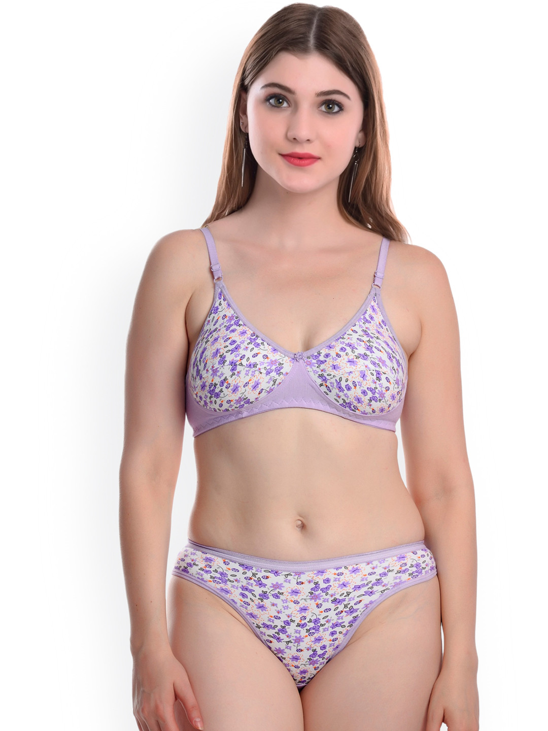AROUSY Floral Printed Non-Wired Cotton Lingerie BY_Madhu Set_Purple_36