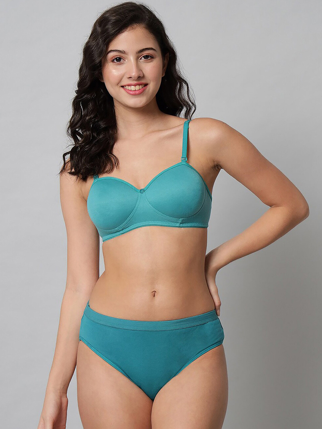 AROUSY Non-Wired Cotton Lingerie Set BY_Demi Set_Blue_38