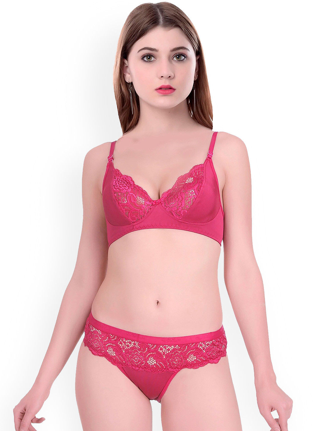 AROUSY Self Design Cotton Non Padded Lingerie Set BY_Cate Set_Pink_40