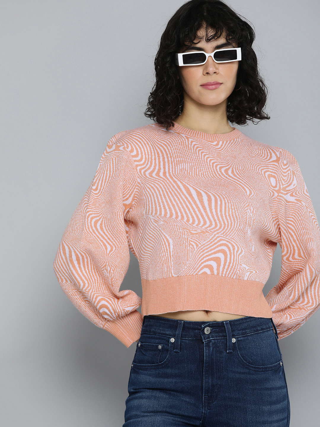 Levis Self Design Abstract Crop Pullover Sweater