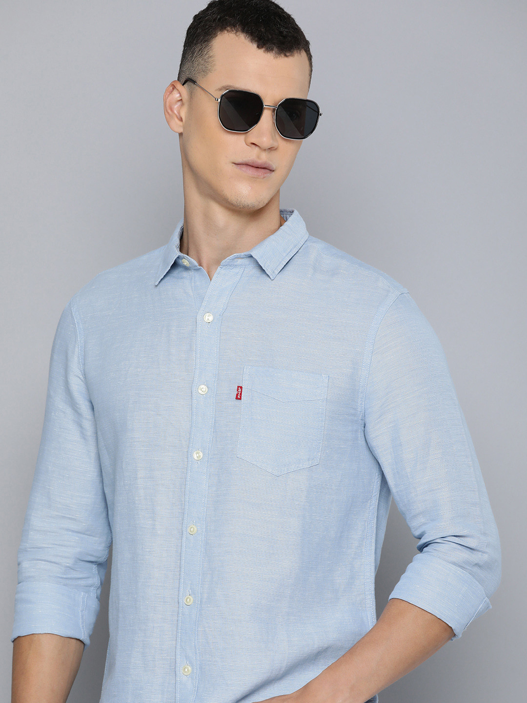 Levis Linen Cotton Slim Fit Textured Full Sleeves Casual Shirt