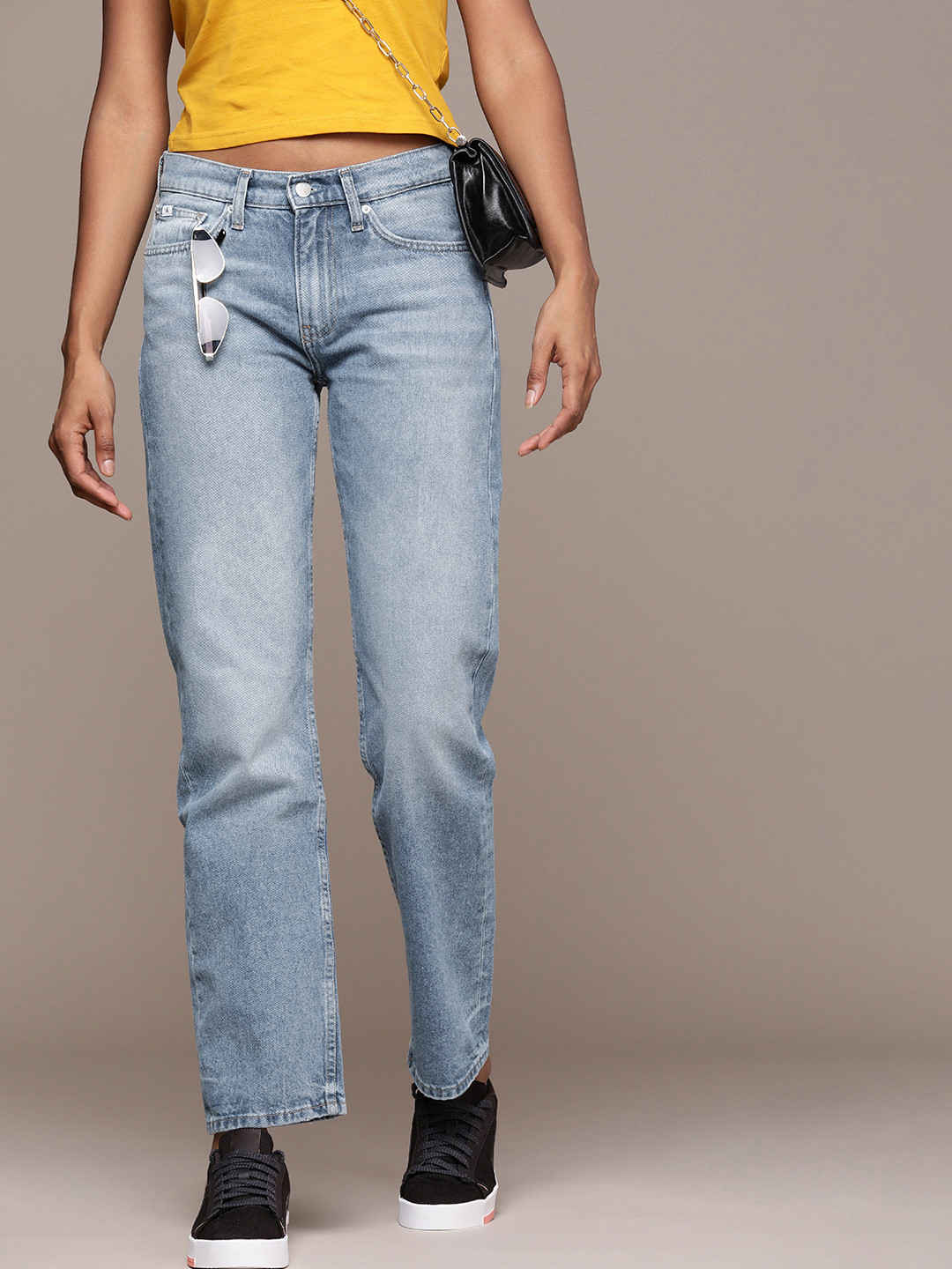 Calvin Klein Women Pure Cotton Straight Fit Low-Rise Jeans