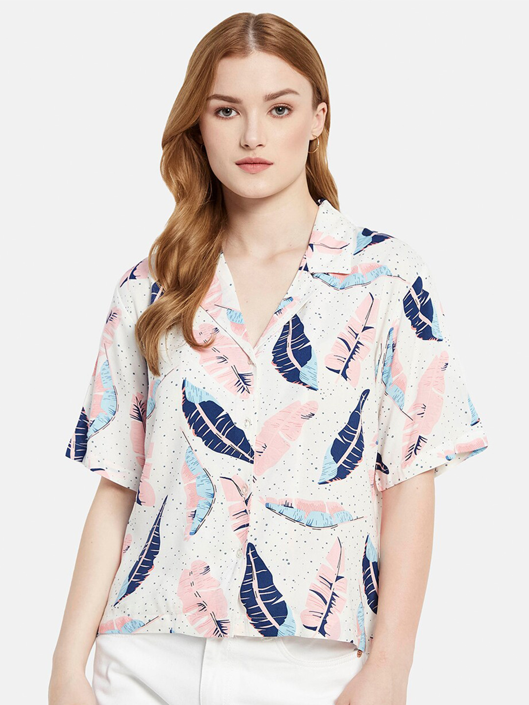 METTLE Floral Printed Lapel Collared Cotton Shirt