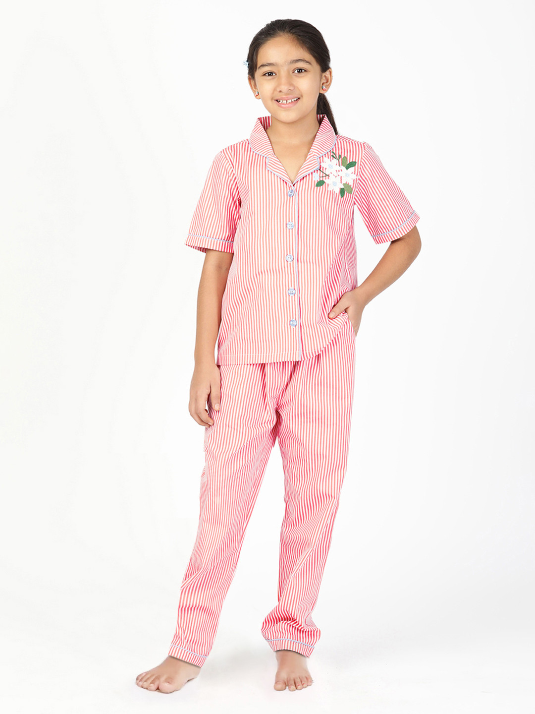 Budding Bees Pink Striped Night suit BB6142A