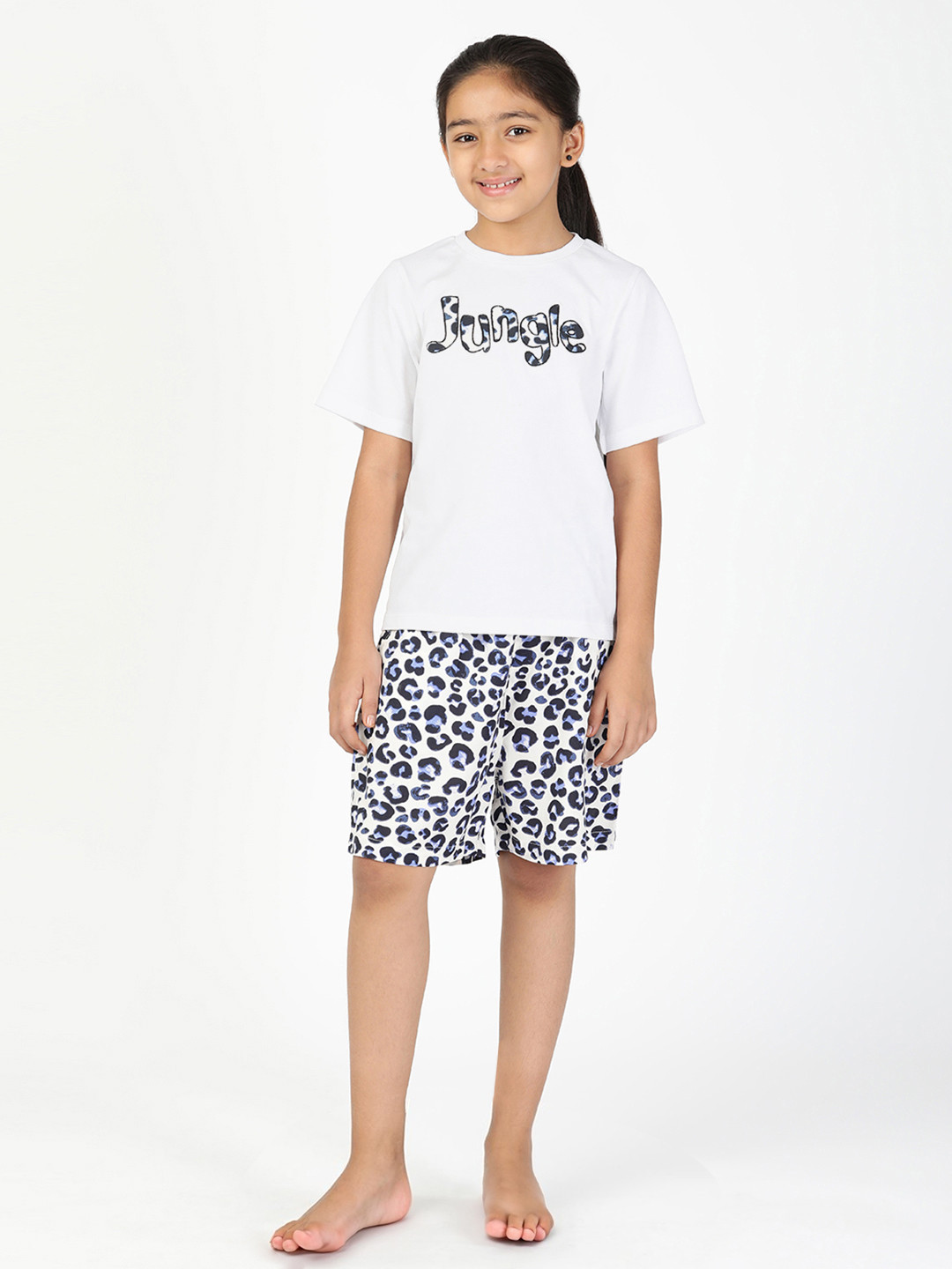Budding Bees White & Blue Printed Night suit BB6472