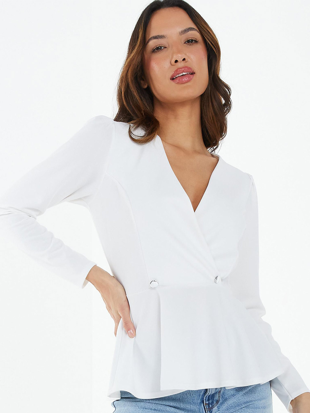 QUIZ  V-Neck Peplum Top
