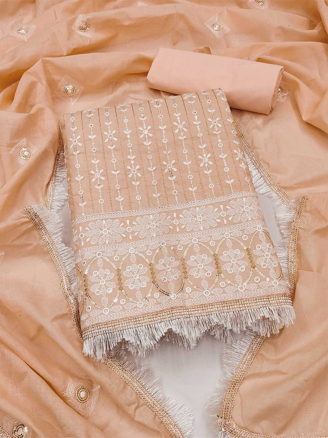 KALINI Floral Embroidered Sequined Unstitched Dress Material