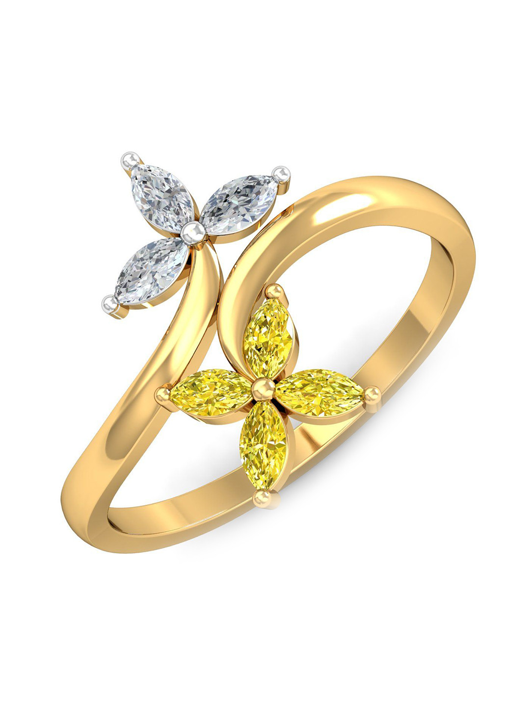 KUBERBOX Marquise Floral 18KT Gold Topaz Ring-2.48gm