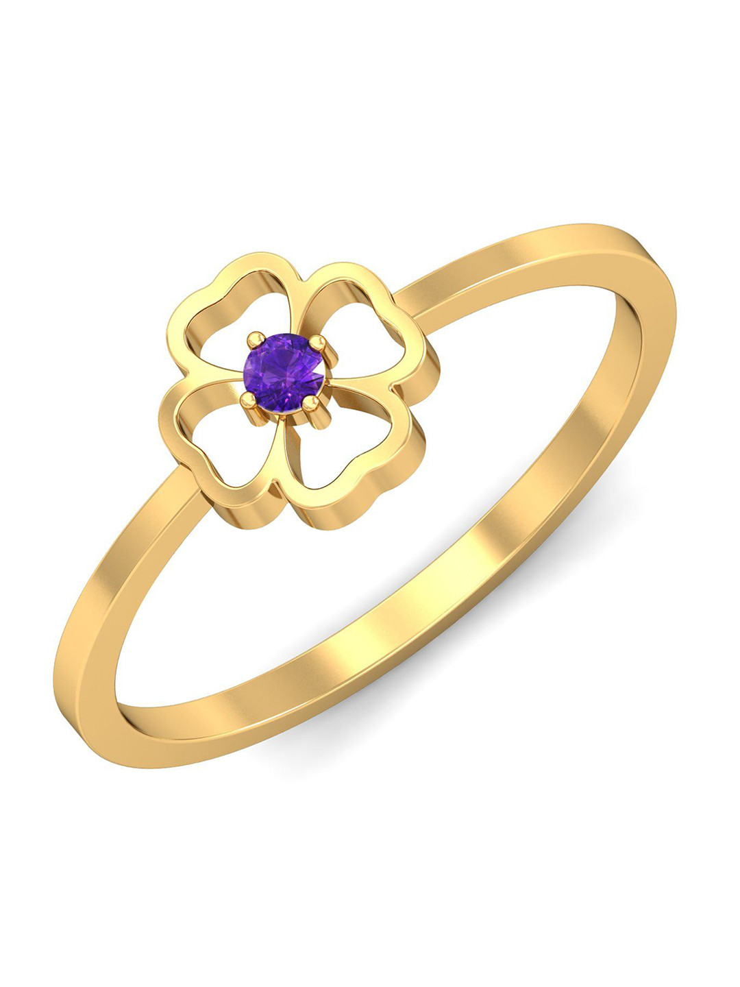 KUBERBOX 18KT Gold Amethyst Studded Ring - 1.8 g