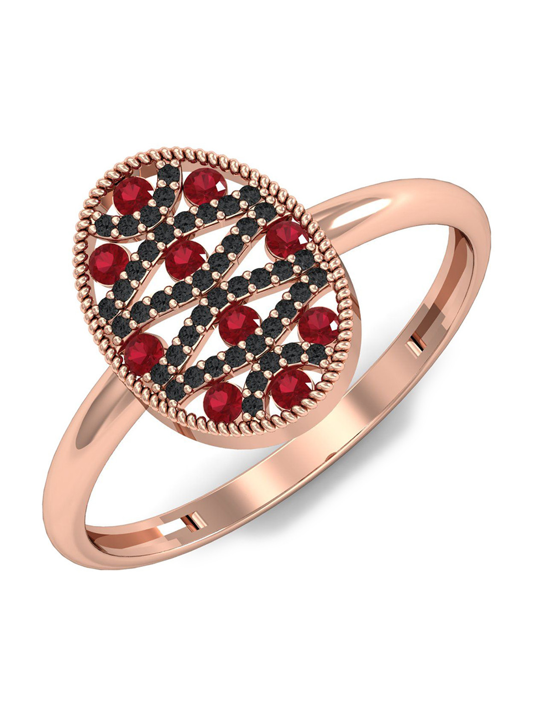 KUBERBOX 18KT Rose Gold Diamond Ruby Studded Ring-1.6gm