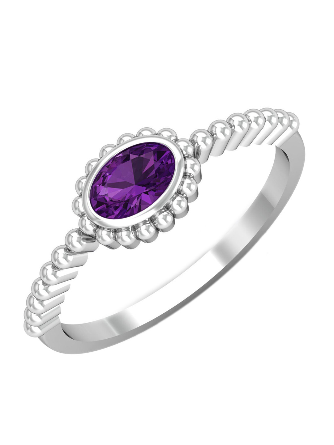 KUBERBOX English 18KT White Gold Amethyst Ring-2.76gm
