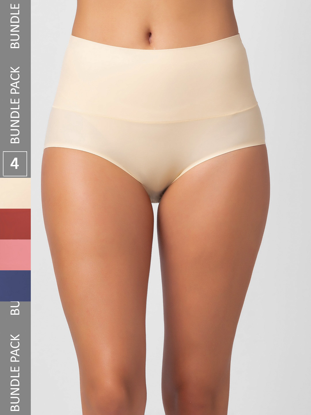 NOIRA Pack Of 4 Assorted High-Rise Tummy Tucker Hipster Briefs 873_SMNblPi_NO