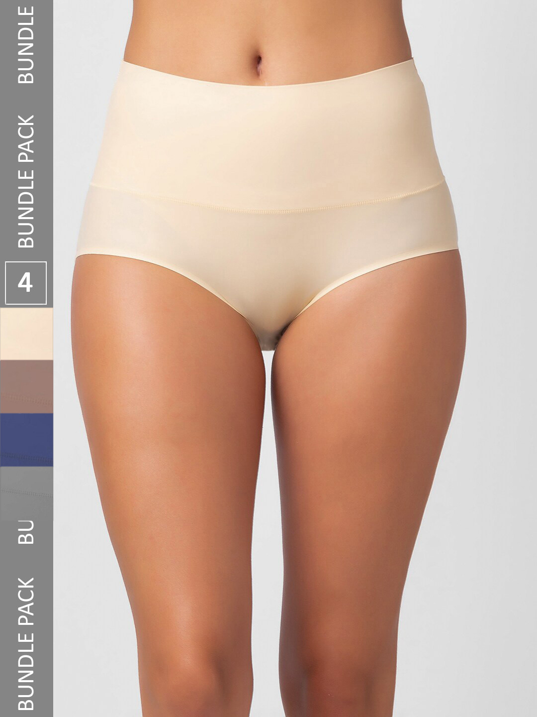 NOIRA Pack Of 4 Assorted High-Rise Tummy Tucker Hipster Briefs 873_SBrGNbl_NO.