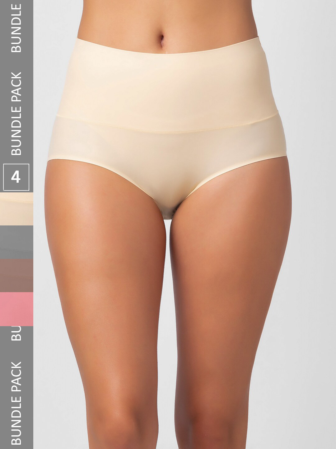 NOIRA Pack Of 4 Assorted High-Rise Tummy Tucker Hipster Briefs 873_SBrGPi_NO