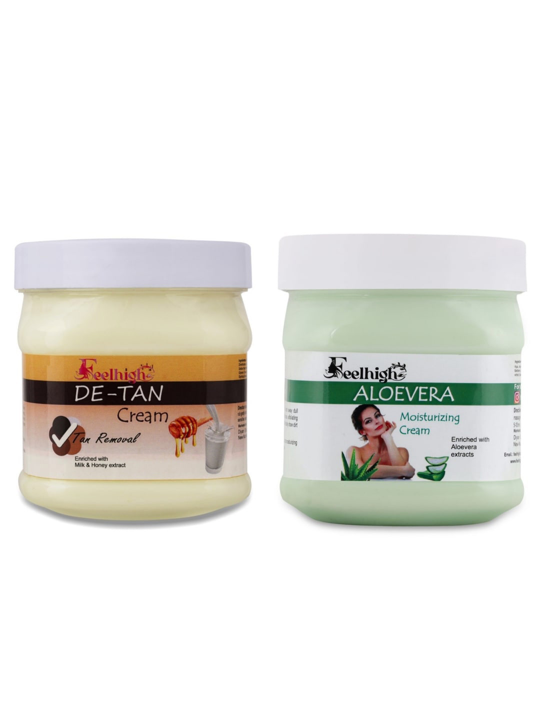 FEELHIGH Set Of 2 De-Tan Removal & Aloe Vera Face & Body Cream - 500 ml Each