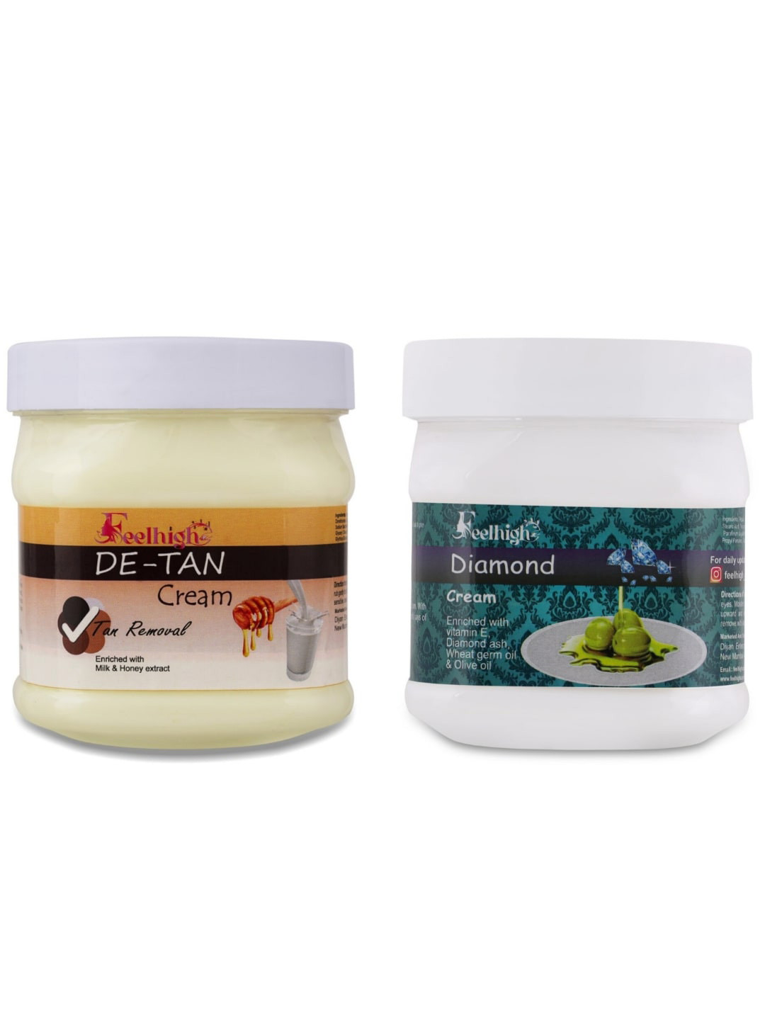 FEELHIGH  Set Of 2 De-Tan & Diamond Face & Body Face Moisturizing Creams - 500ml Each
