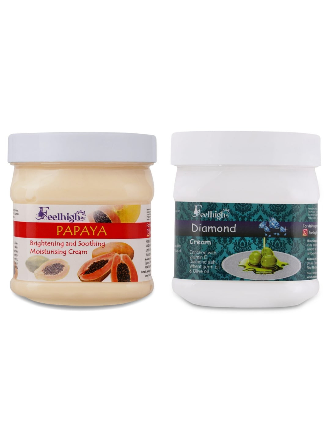 FEELHIGH Set of Papaya & Diamond Organic Face & Body Cream - 500 ml each