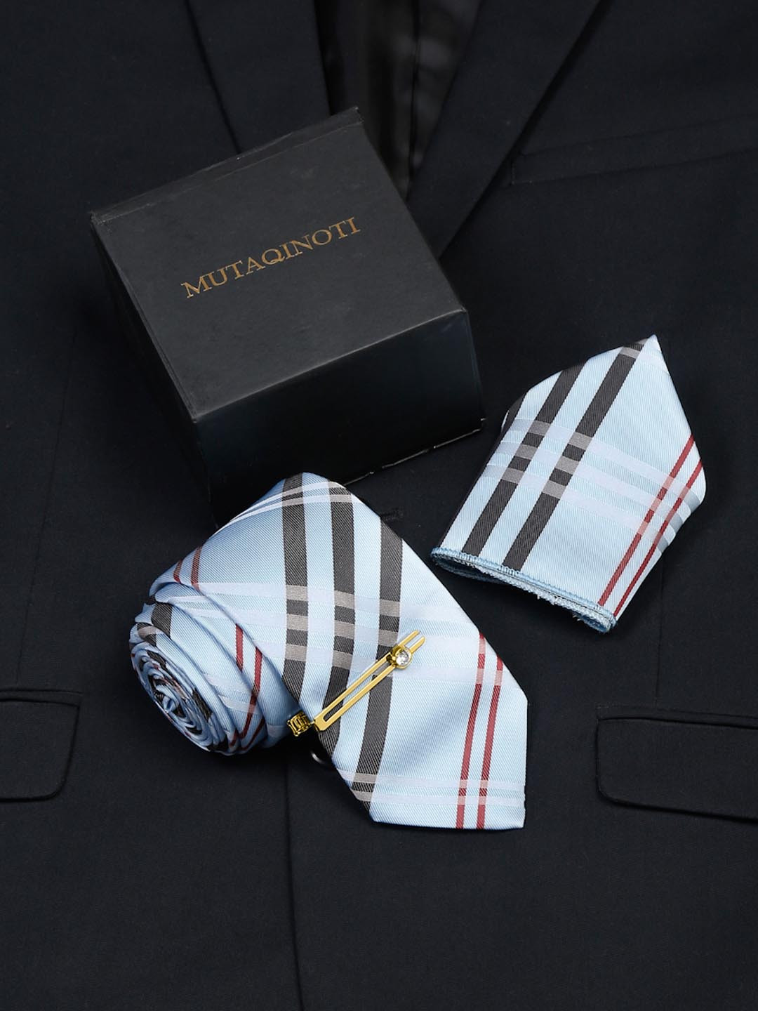 MUTAQINOTI Men Checked Micro Silk Accessory Gift Set