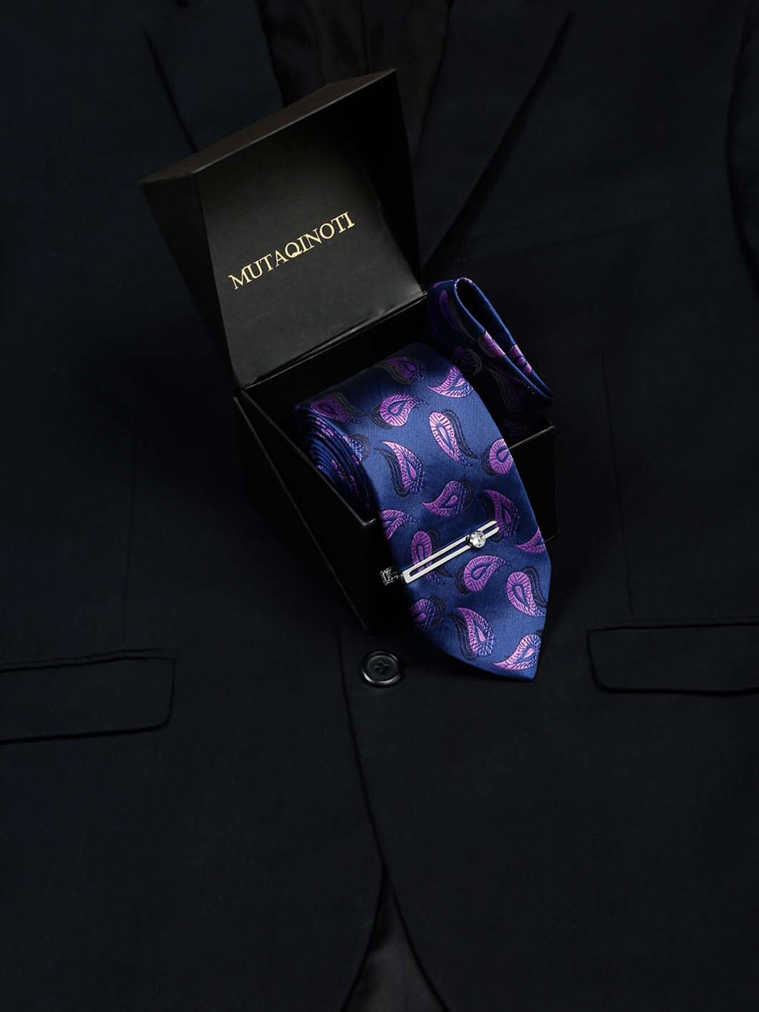 MUTAQINOTI Men Woven Design Micro Silk Necktie Accessory Gift Set