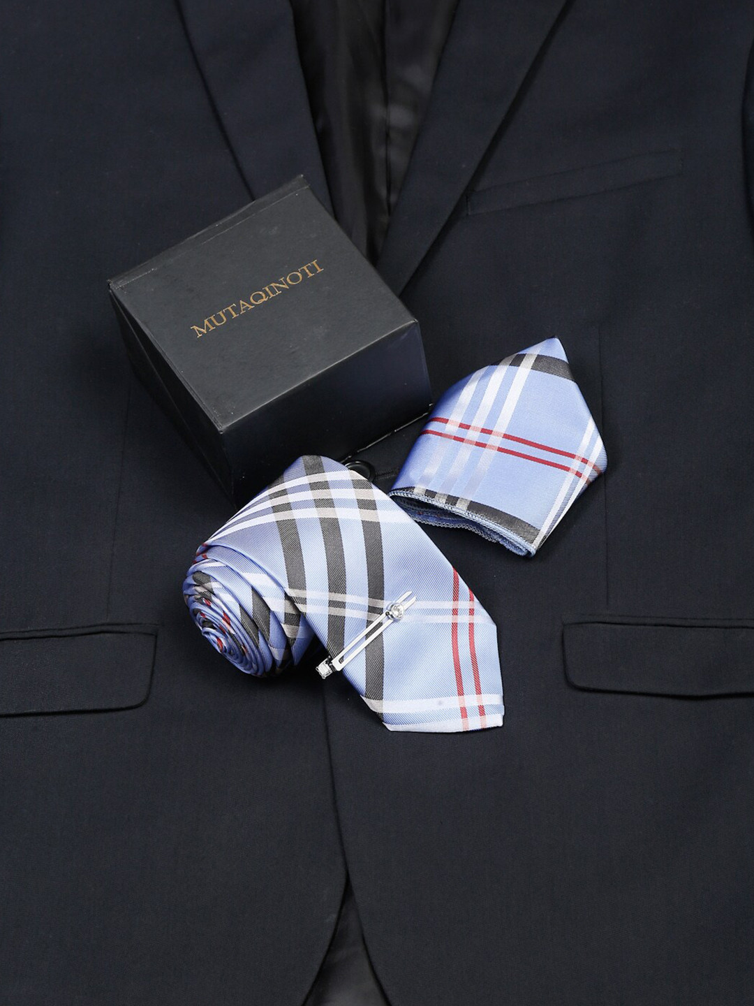 MUTAQINOTI Men Checked Micro Silk  Accessory Gift Set