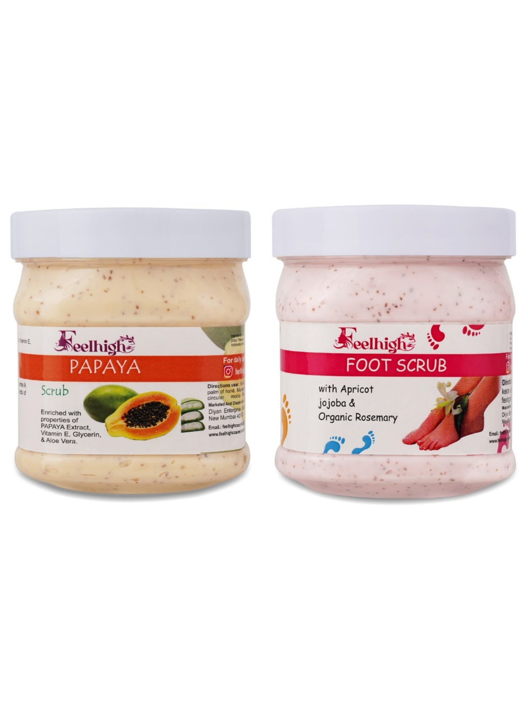 FEELHIGH Set of Foot Scrub & Papaya Body Scrub - 500 ml each