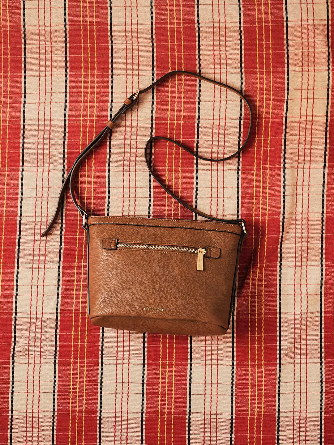 Accessorize London Women Faux Leather Top Zip Sling Bag