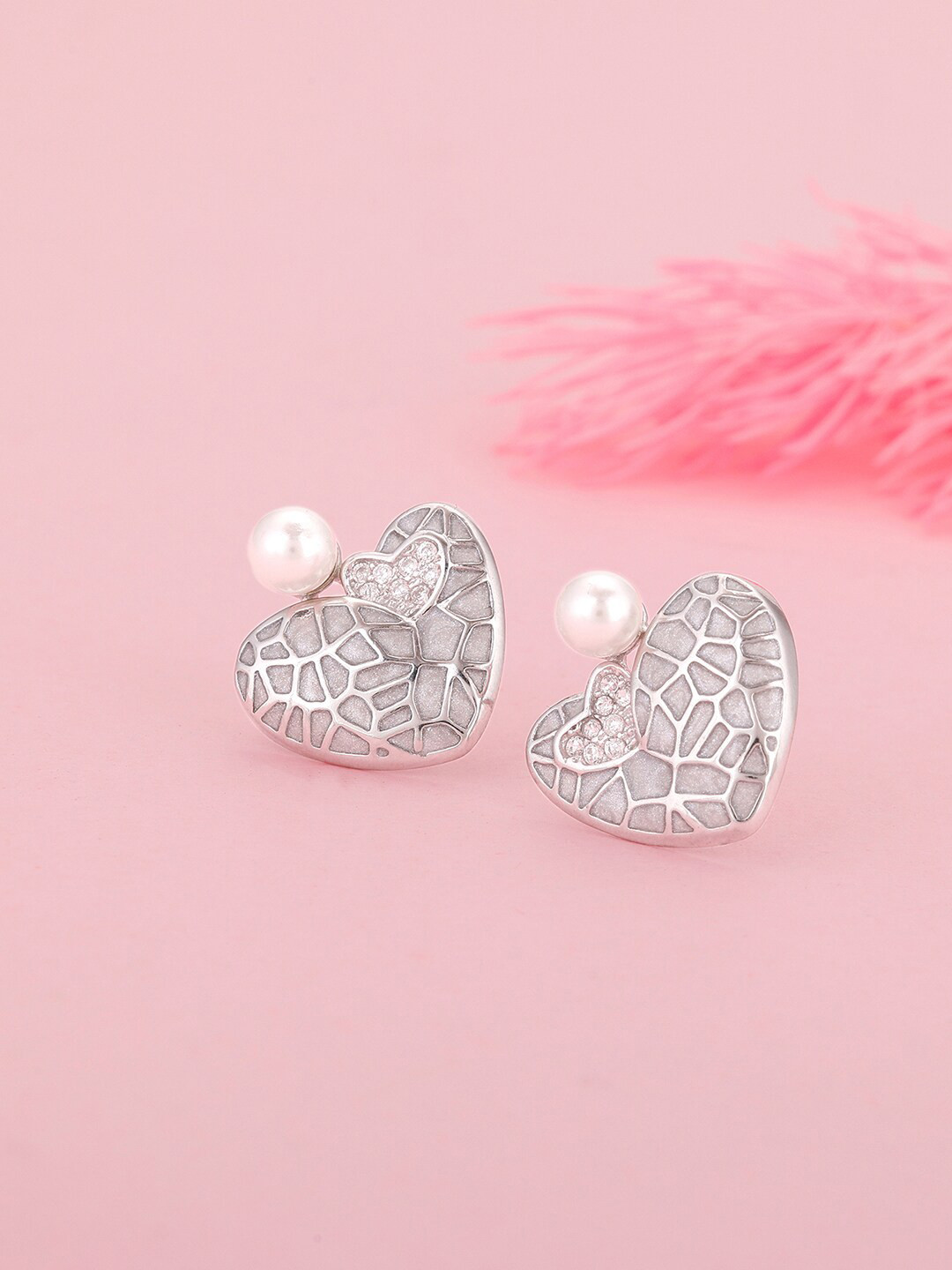 GIVA Silver-Plated Pearl Contemporary Studs Earrings