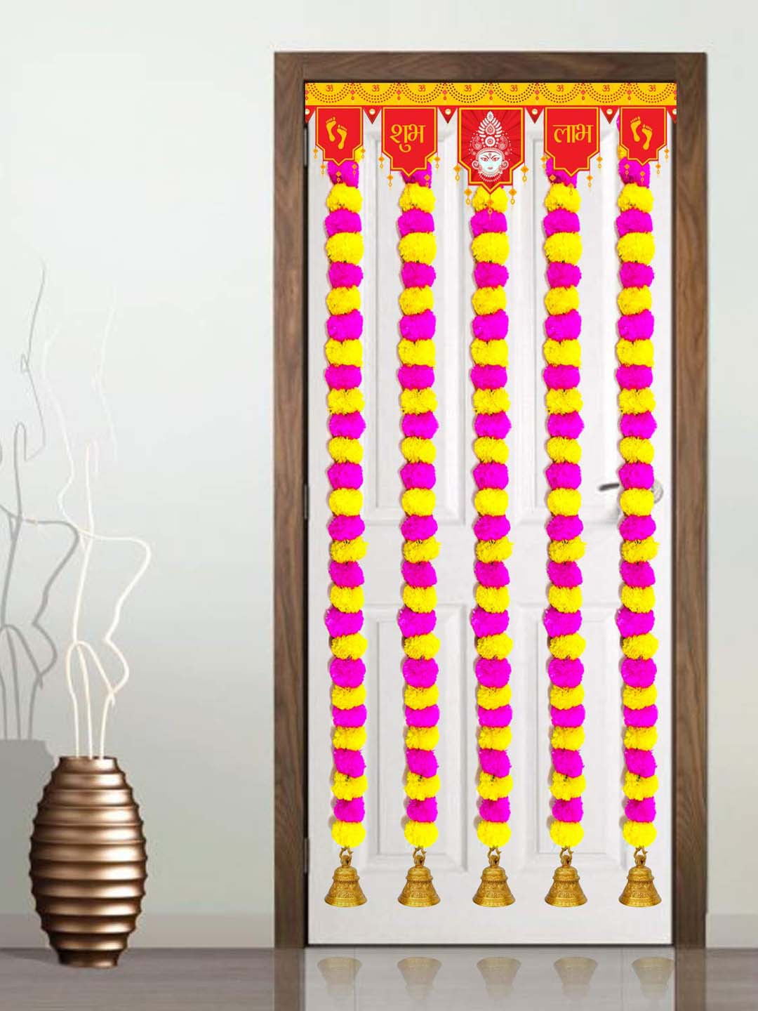BS AMOR Pink & Yellow 10-Pieces Marigold Garland Artificial Flowers