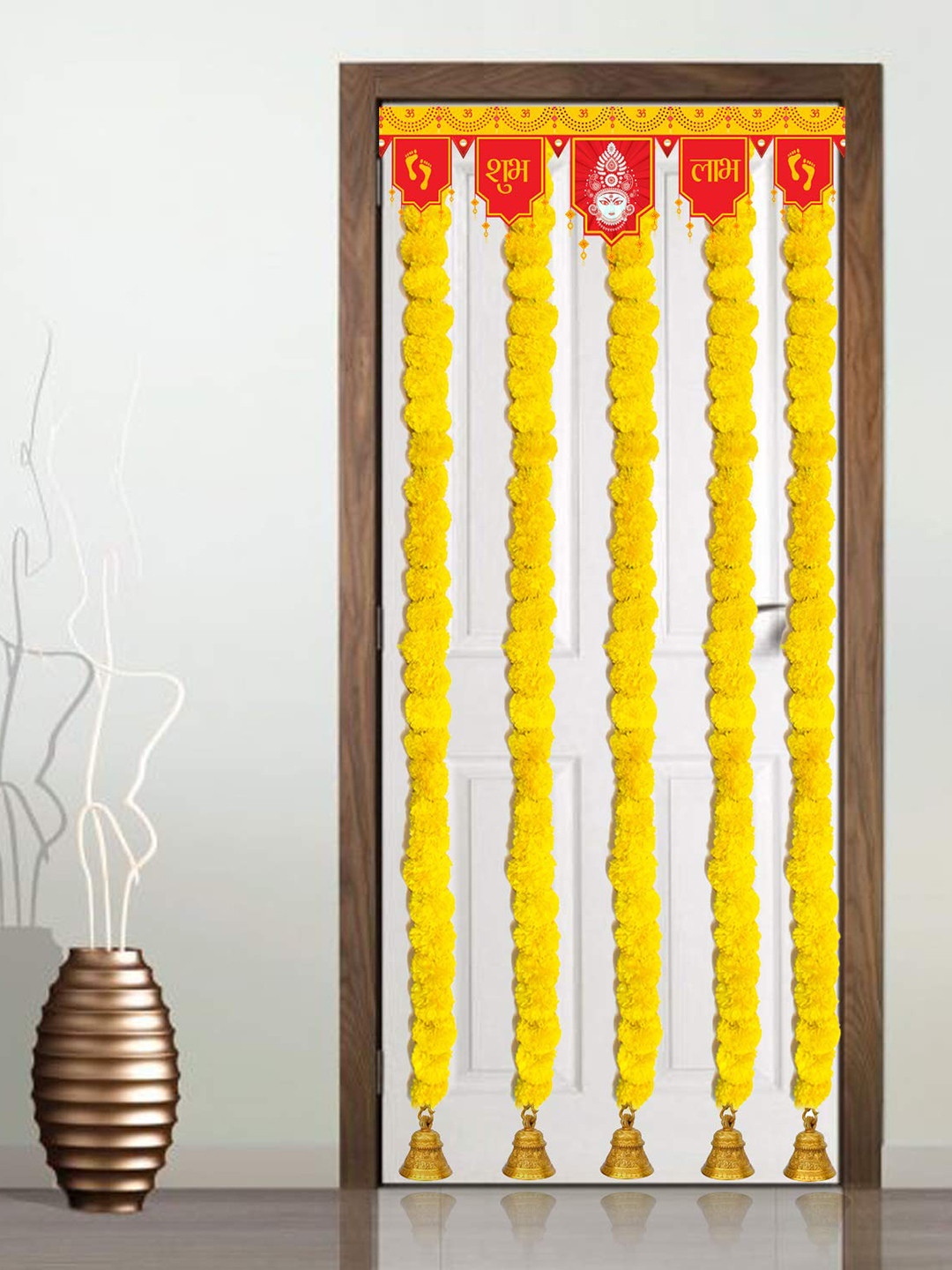 BS AMOR Pink & Yellow 10-Pieces Hanging Marigold Garland Artificial Flowers