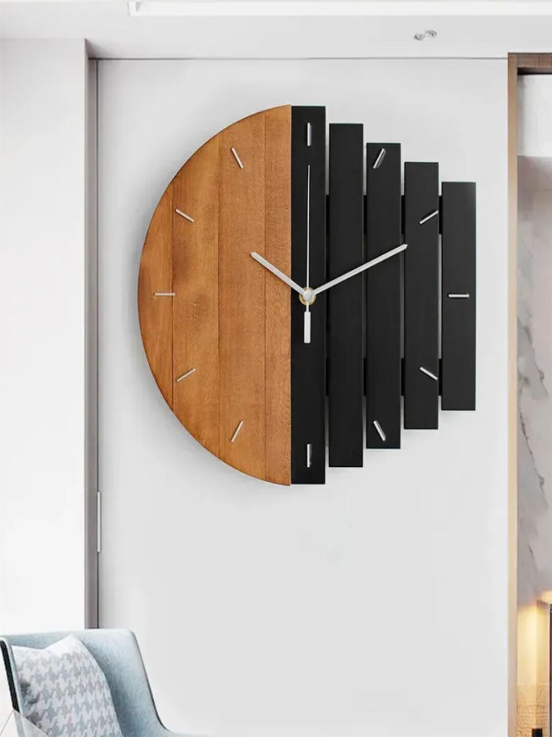 The Art House Brown & Black Colourblocked Analogue Abstract Shaped Contemporary Wall Clock