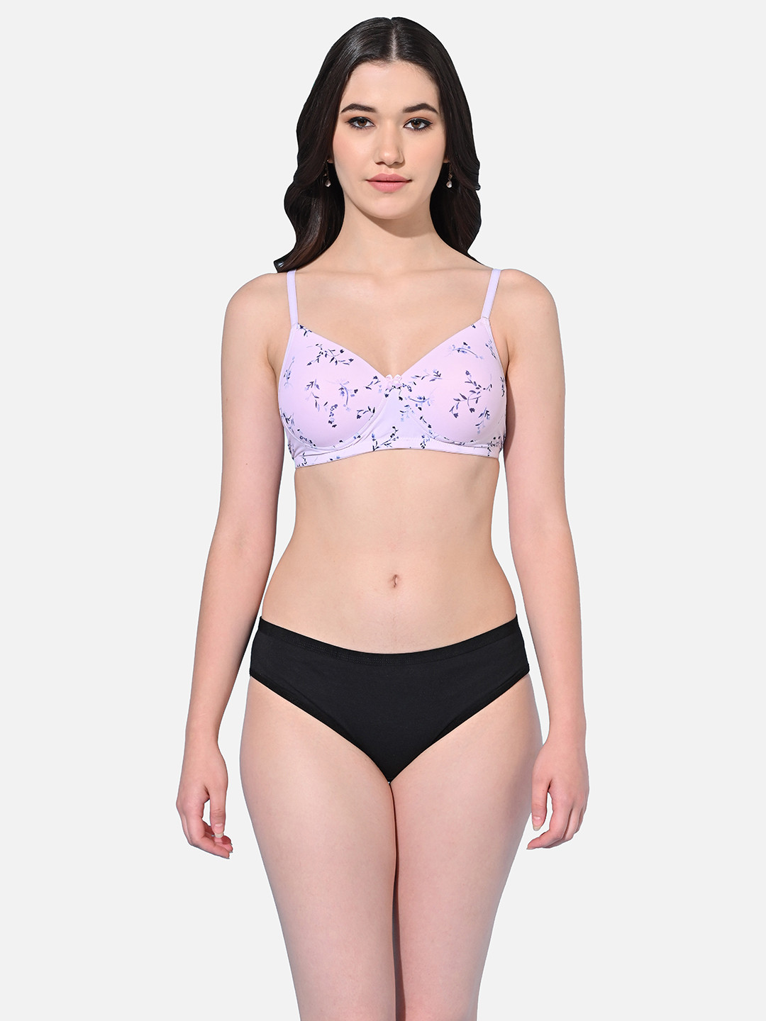 FIMS Floral Printed Padded Lingerie Set SLK-U_Set_Peach_B