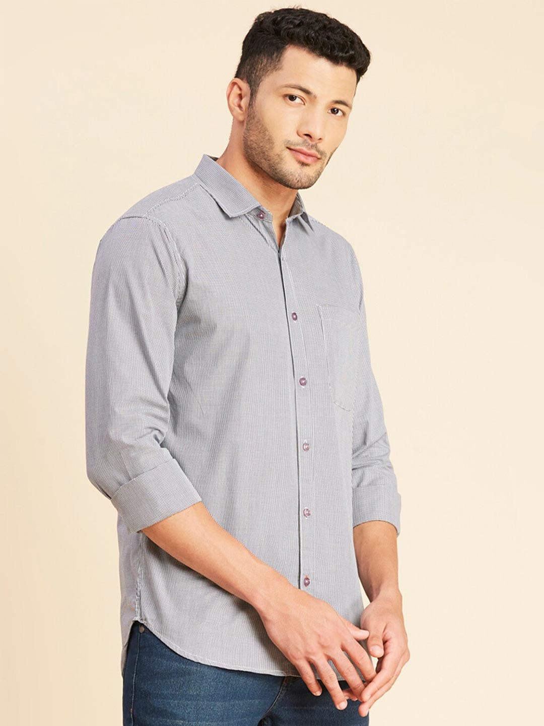 INVICTUS Original Slim Fit Micro Checked Pure Cotton Casual Shirt