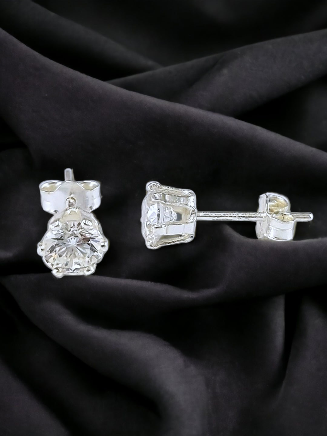 Taraash Sterling Silver CZ Studded Contemporary Stud Earrings