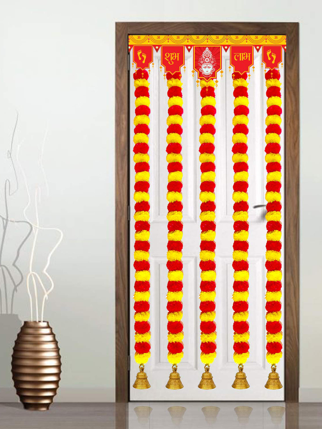 BS AMOR Red & Yellow 5-Pieces Hanging Marigold Garland Artificial Flowers