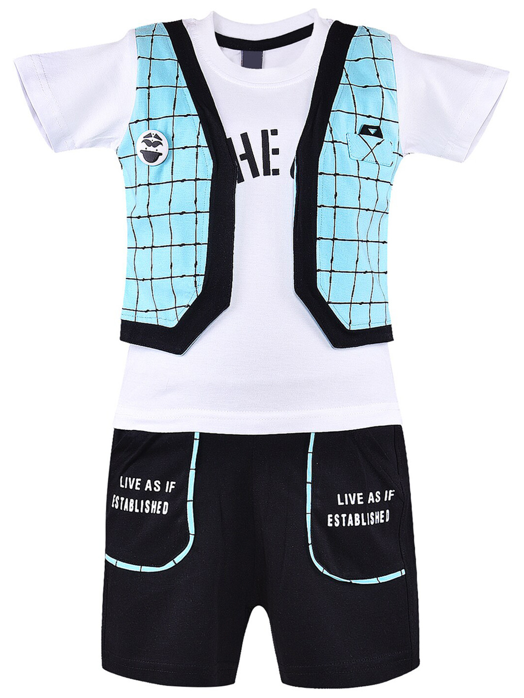 Wish Karo Boys Printed T-shirt with Shorts & Waist Coat