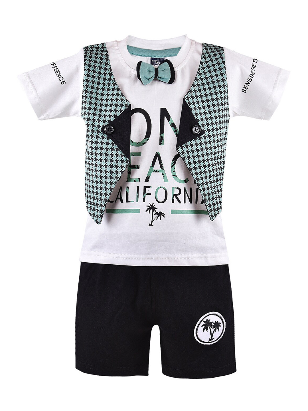 Wish Karo Boys Printed T-shirt with Shorts & Waist Coat