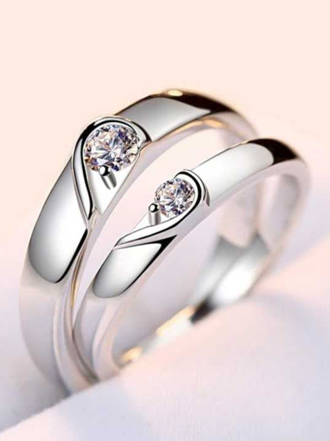MEENAZ Silver-Plated American Diamond-Studded Couple Rings
