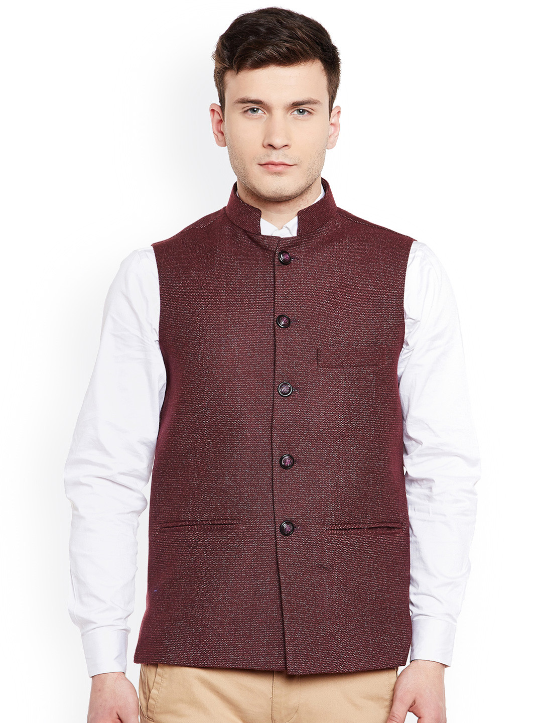 Wintage Men Maroon Nehru Jacket