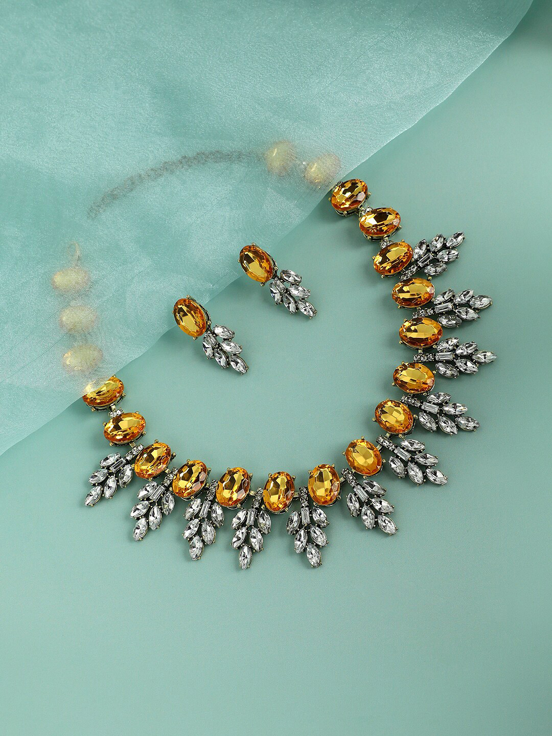 SOHI Silver-Plated Gemstone-Studded Jewellery Set