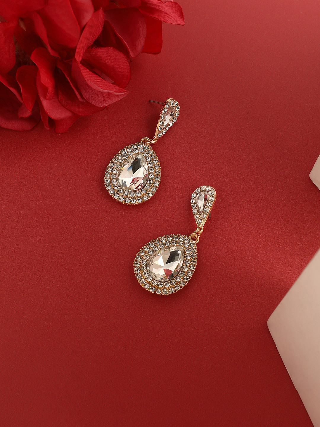 SOHI Gold-Plated Contemporary Drop Earrings