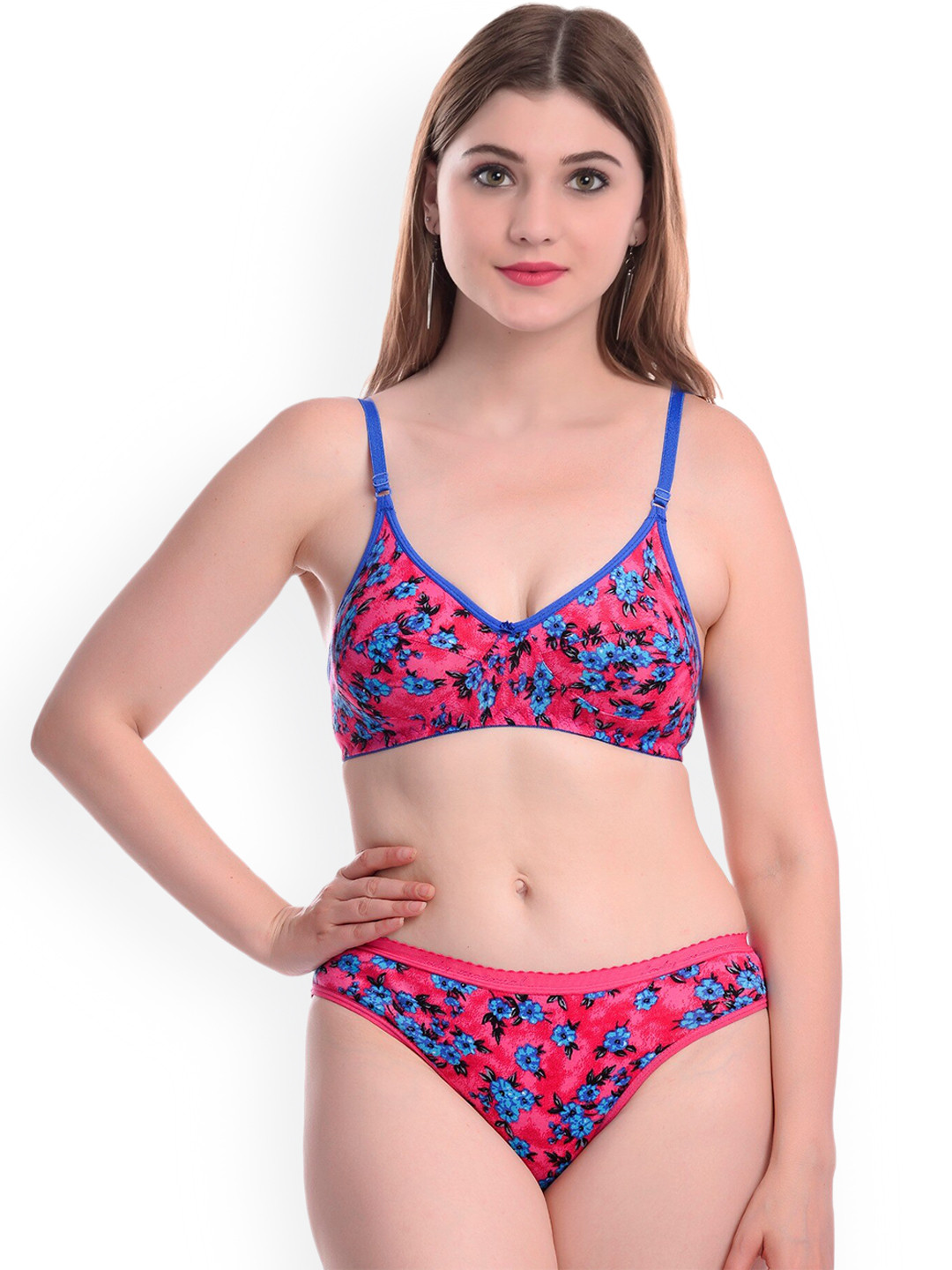 AROUSY Printed Cotton Non Padded Lingerie Set N_Janu Set_Pink_38