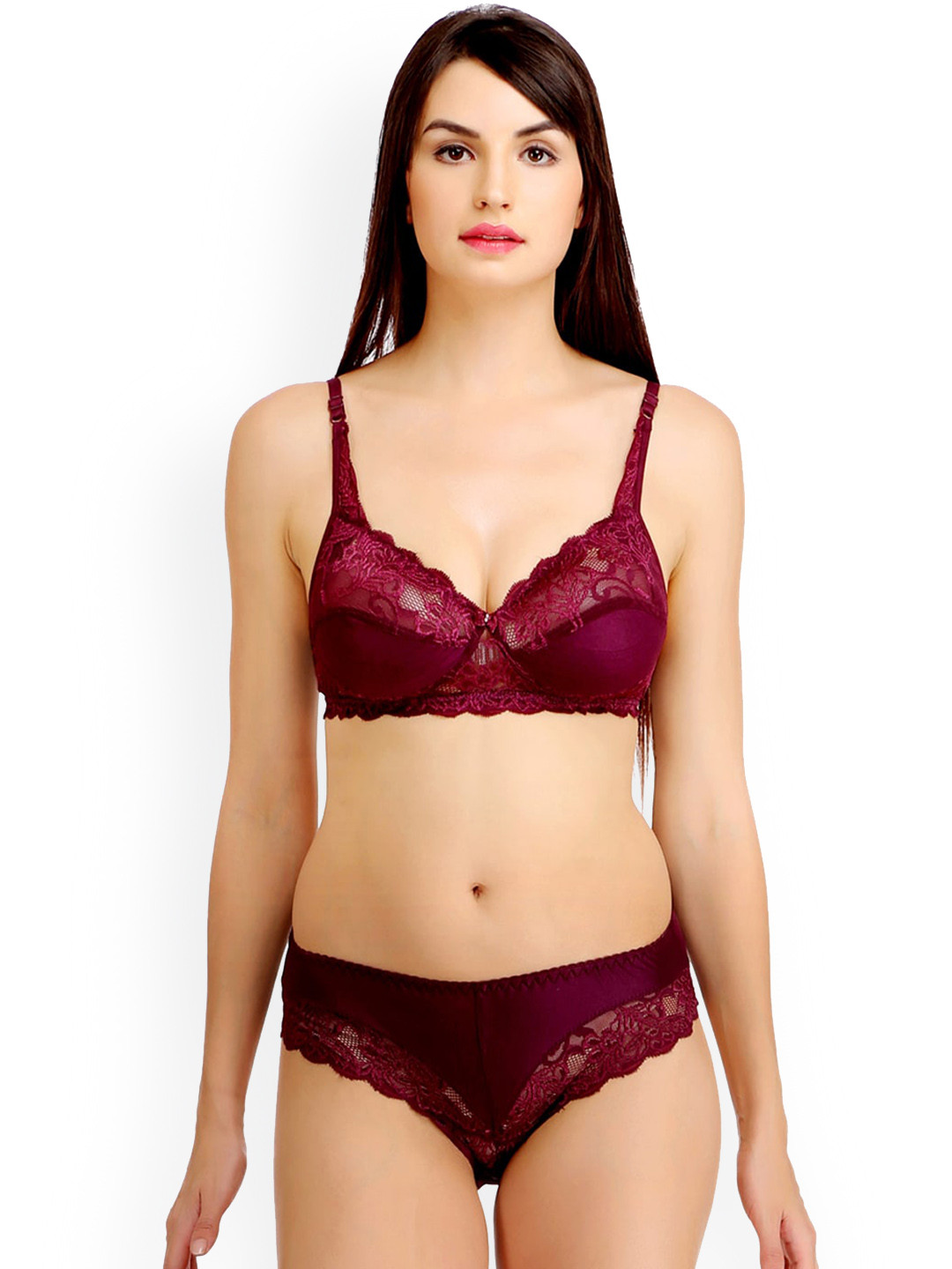 AROUSY Self-Design Cotton Lingerie Set N_Stich Set_Maroon_30