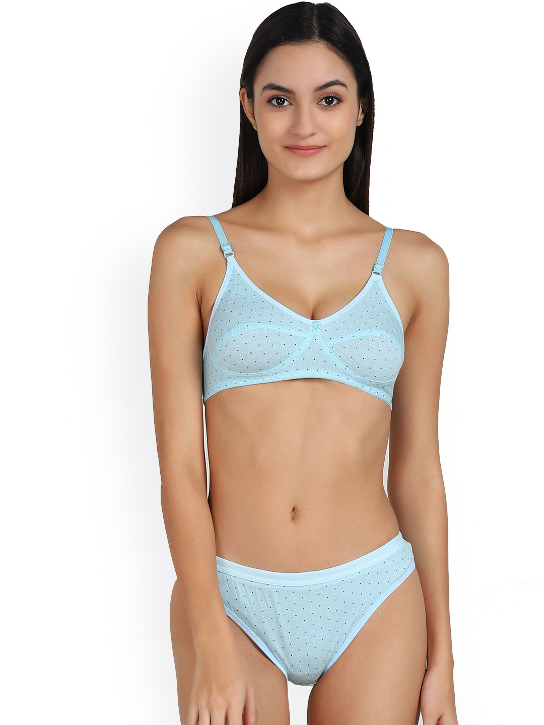 AROUSY Polka Dots Printed Non Padded Cotton Lingerie Set BY_ZB Set_Blue_36