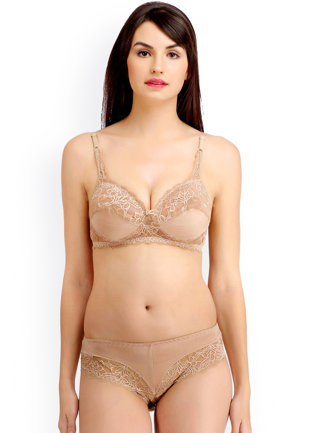 AROUSY Self Design Non Padded Mid-Rise Cotton Lingerie Set N_Stich Set_Brown_32