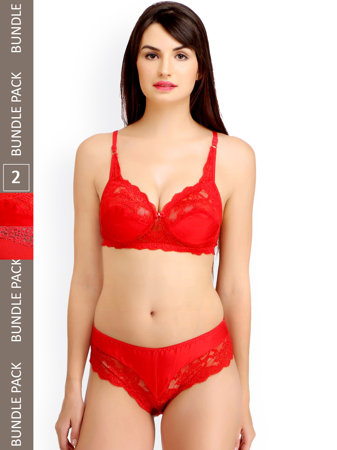 AROUSY Pack of 2 Self Design Cotton Lingerie Set N_Stich Set_Red_36