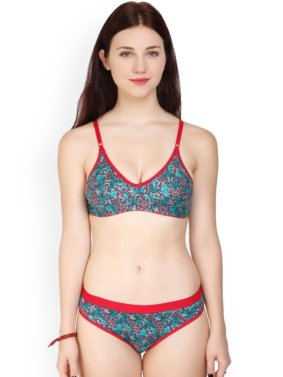 AROUSY Printed Non-Padded Cotton Lingerie Set BY_PF Set_Green_38