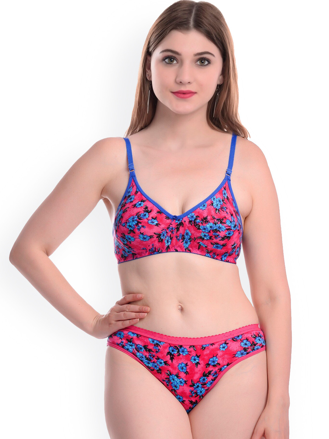 AROUSY Printed Cotton Non-Padded Lingerie Set N_Janu Set_Pink_32
